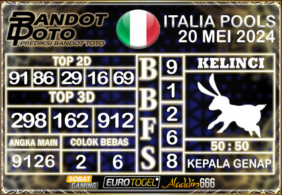 Prediksi Togel Italia Pools 20 Mei 2024