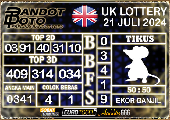 Prediksi Togel UK6D Lottery 21 Juli 2024